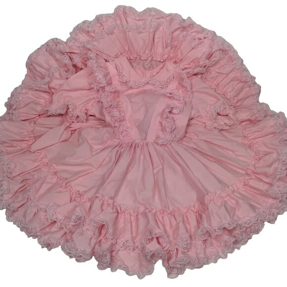 Vintage Miss Quality Pageant Dress 6X Pink Lace Ruffled Frilly Coquette Babydoll